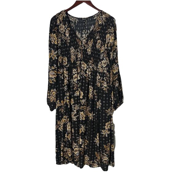 Torrid Smocked Bodice Dress Womens 1X Gauze MIDI Boho Peasant Drapey Flowy Indie - Picture 8 of 8